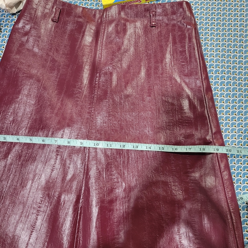 J. Crew Burgundy Faux Eel-skin Leather Midi Skirt - Picture 8 of 8